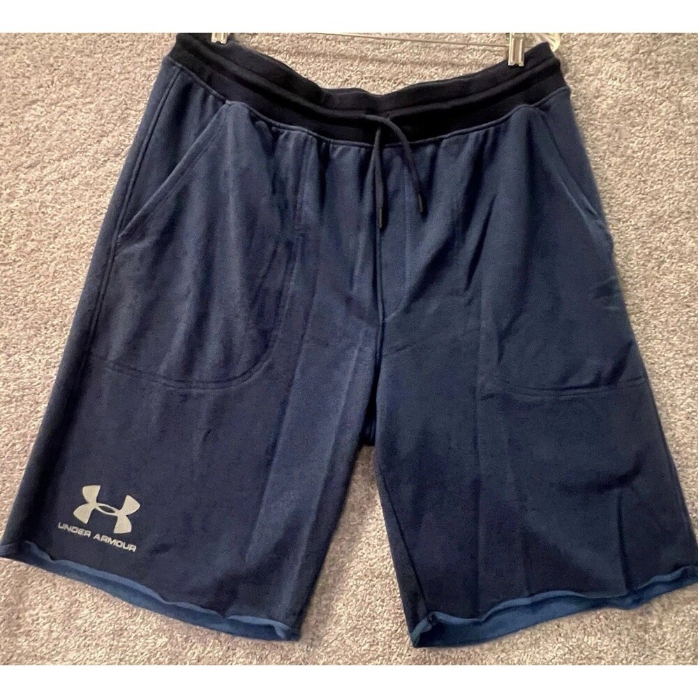 Under Armour Mens Terry Shorts XL Navy Blue Sportstyle Fleece Drawstring Loose
